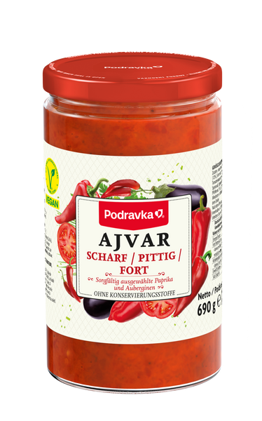 Podravka - Ajvar scharf/ Würzpaste mit Paprika und Auberginen 350g